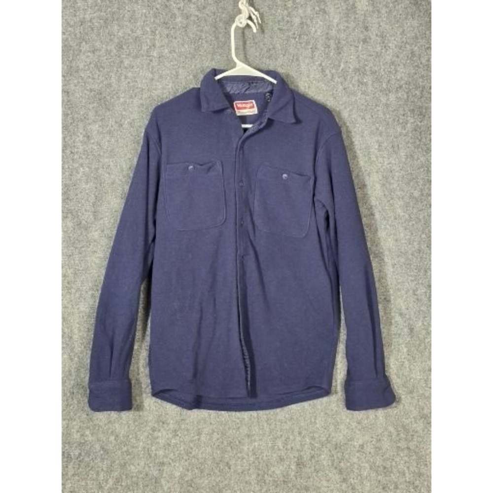Wrangler Men's Navy Blue‎ Fleece Long Sleeve Button Up Shirt Size Small